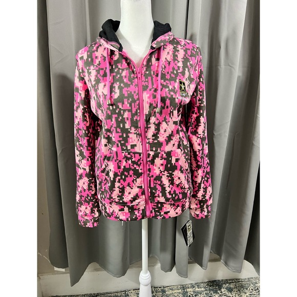 US Army Blaze Pink Camo Jersey Hoodies Zip Hooded Jacket Small - Picture 10 of 10